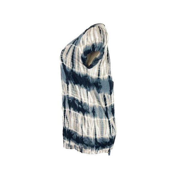 One World S Navy Blue-Gray Striped Tie-Dye Scoop Neckline Rayon Cap Sleeve Tee - Picture 5 of 6